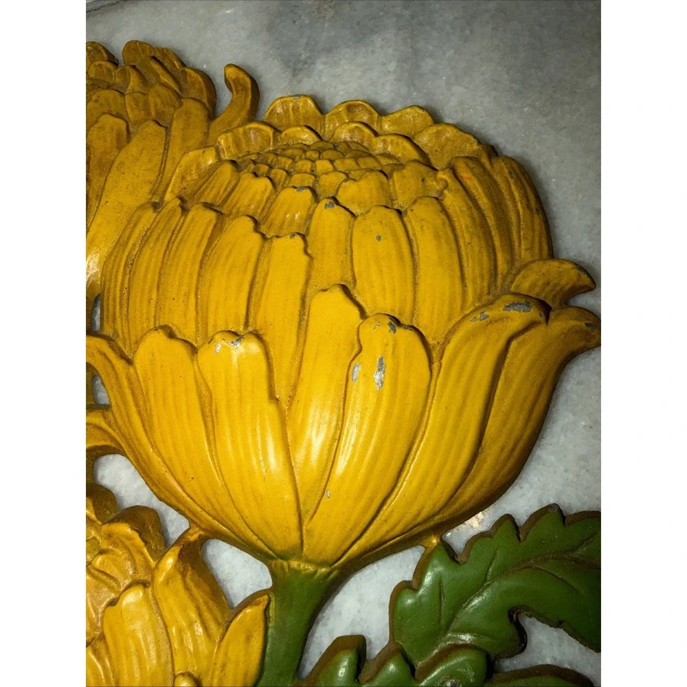 Vintage Chrysanthemum Wall Art Metal Syroco Dart‎ Burwood Large Yellow Flower